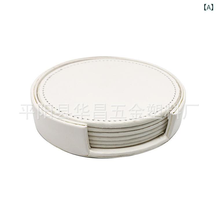 コースター レザー調 丸形 断熱 テーブルマット カップマット ボウルマット 10cm ホワイト ブラック コーヒー グリーン ワインレッド 大理石調 北欧風