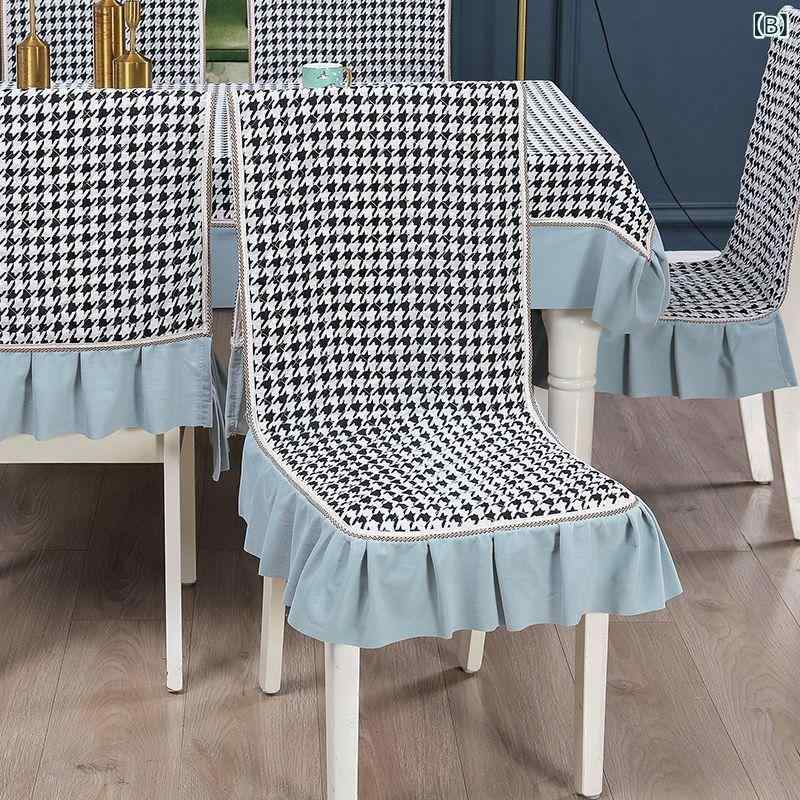 テーブルクロス & チェアパッド セット かわいいウサギ 千鳥格子 テーブルカバー 椅子カバー ずれ防止 異形 北欧風 無地 ベルベット