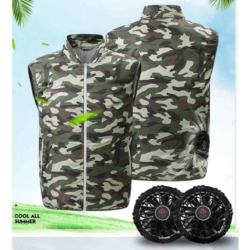 ベスト 男性用 春夏 接触冷感 扇風機付き 作業着 迷彩 グレー 通気性 耐摩耗 吸湿速乾 ポリエステル繊維 アウトドア