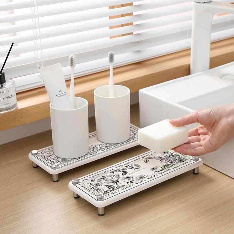 洗面台収納 北欧風 珪藻土トレイ 小物置き 水切り 吸水速乾 浴室 洗面所 コップ置き 花柄