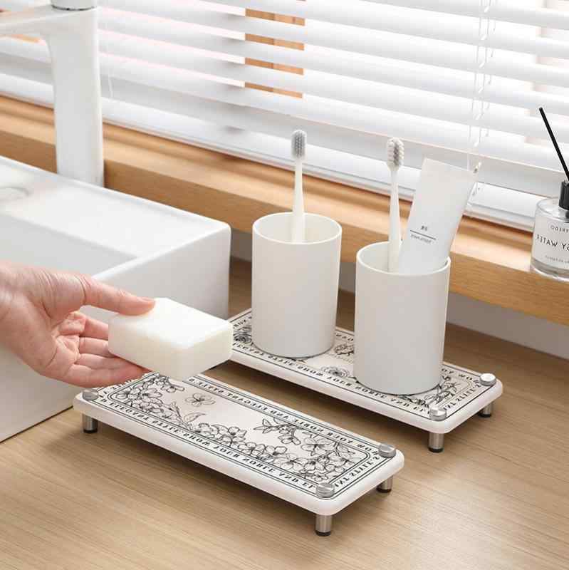 置物台 北欧風 珪藻土 吸水 速乾 コップ 置き キッチン 洗面台 バーカウンター 水切り マット 花柄