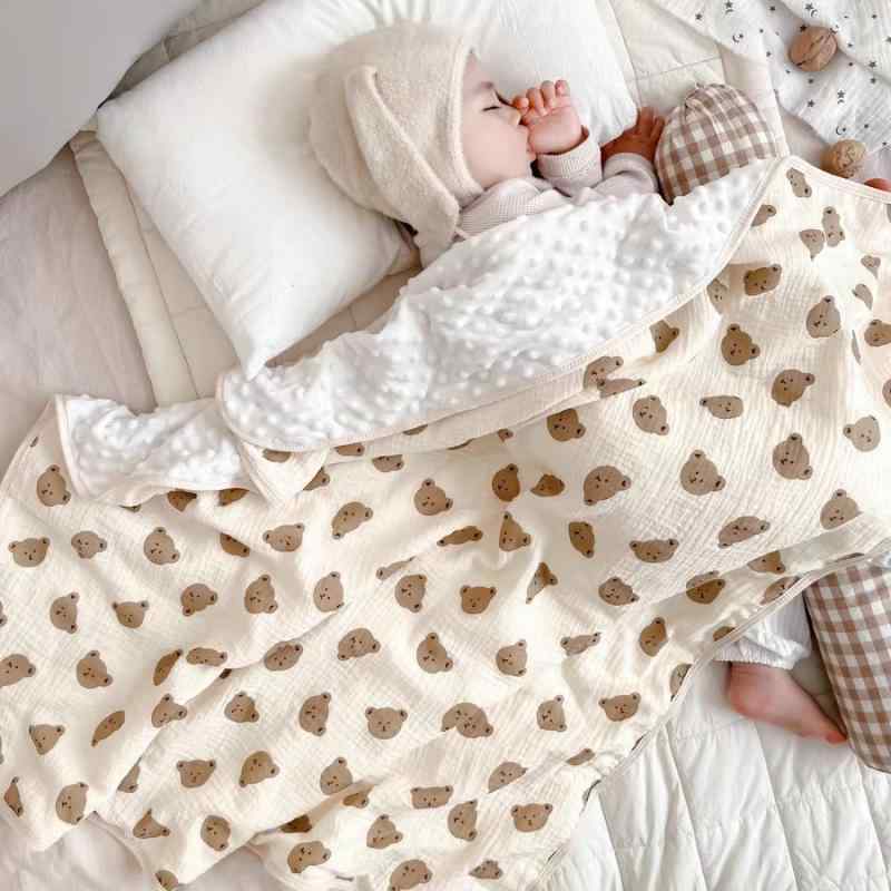 ベビー 毛布 ガーゼケット 新生児 赤ちゃん おくるみ 薄手 ブランケット 沐浴ガーゼ 1-3歳 クマ レモン ハート柄 100×110cm 四季 韓国風