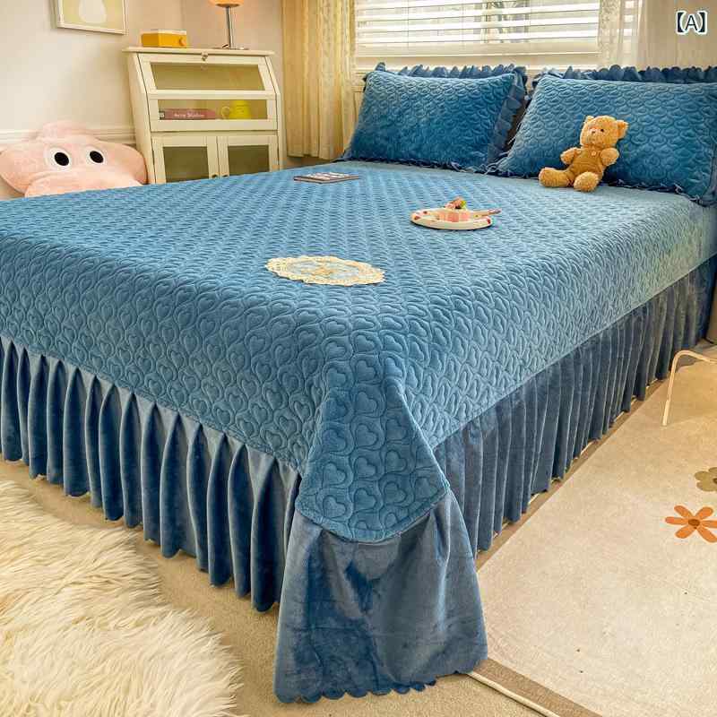 ベッドカバー 3点セット シングル ベッドスカート フリル付き キルティング 無地 寝具 ベッドシーツ あったか マイクロファイバー フランネル 枕カバー ピローケース おしゃれ かわいい 北欧風 シンプル