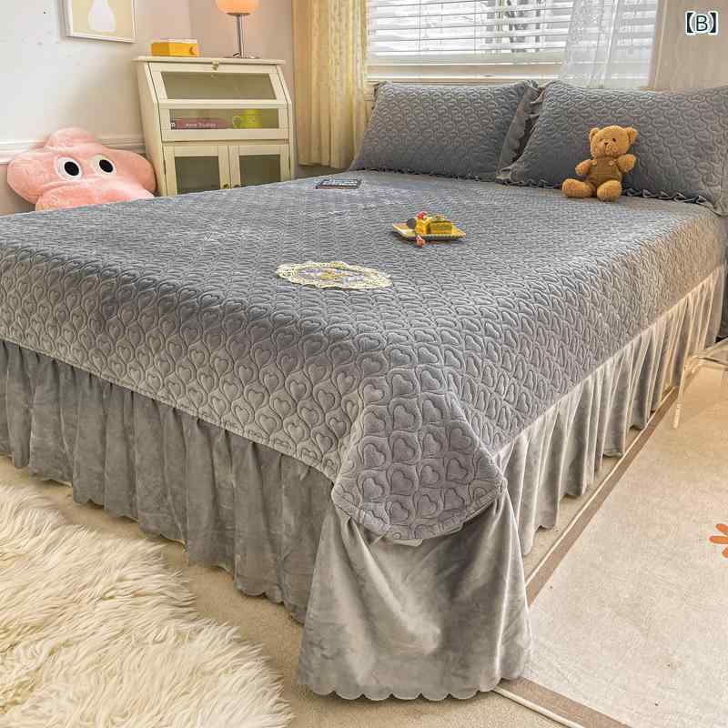 ベッドカバー 3点セット シングル ベッドスカート フリル付き キルティング 無地 寝具 ベッドシーツ あったか マイクロファイバー フランネル 枕カバー ピローケース おしゃれ かわいい 北欧風 シンプル 2
