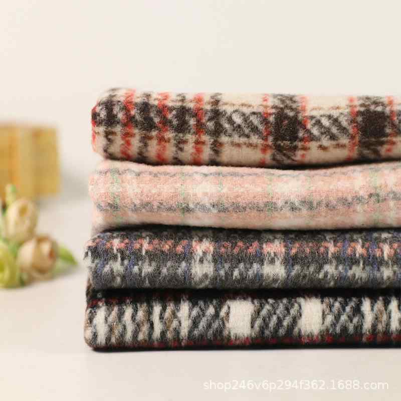 生地 秋冬 千鳥格子柄 ツイード 韓国風 レトロ 多色展開 ウール コート パンツ 鞄 ワンピース ジャケット クッション テーブルクロス ブランケット ピンク系 グレー ブラック レッドブラウン