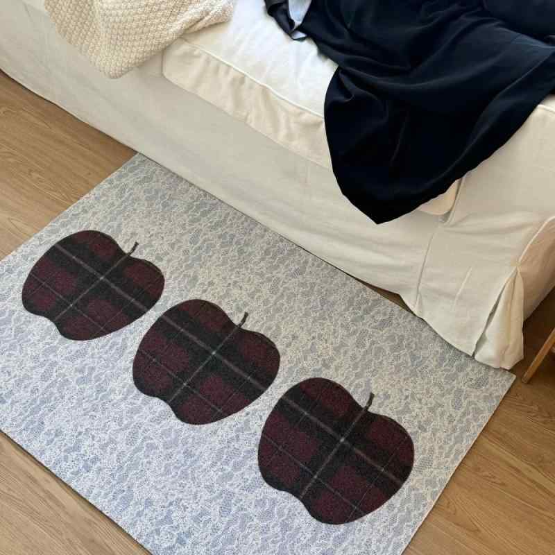 玄関マット オリジナル ペット ins風 玄関 屋内 ドアマット ポリエステル 部屋 絨毯 じゅうたん ラグマット 滑り止め付き レース リンゴ ピンク 小さめ ソファ 花柄 食器 机 椅子 女の子 ワンピース 紫色 リボン 蝶 40x60cm 50x8