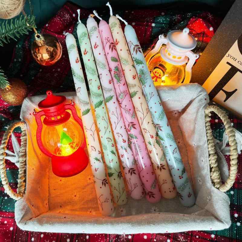 クリスマス 飾り 円柱 ろうそく 蝋燭 欧風 結婚式 ディナー 装飾 長い かわいい 白色印花