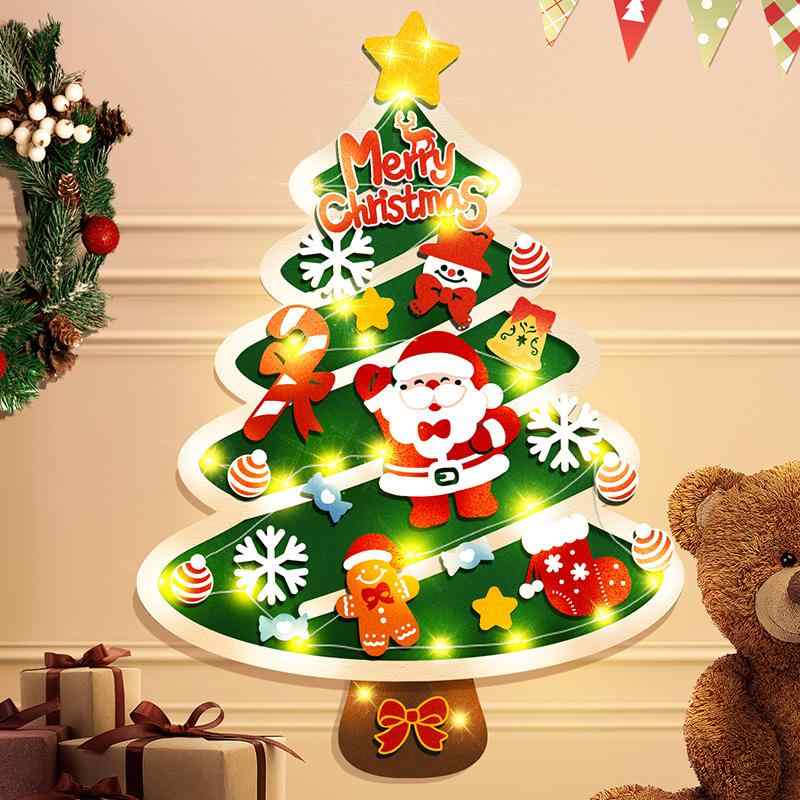 クリスマスツリー 立体 DIY フェルト製 クリスマス デコレーション 飾り グリーン レッド ストライプ 無地 110cm 吊り下げ