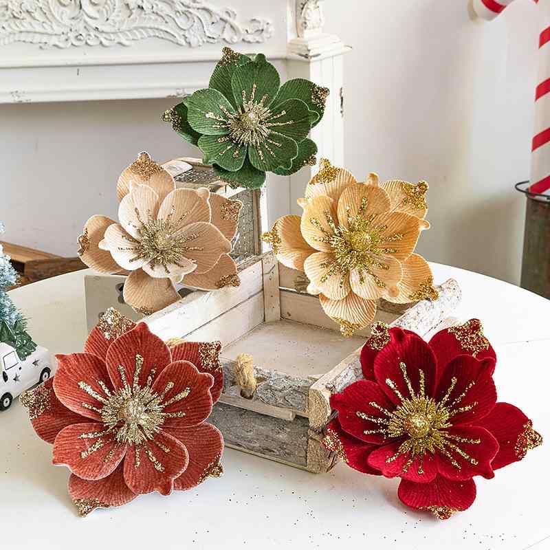 クリスマス オーナメント ベルベット 布花 DIY クリスマスツリー デコレーション ヨーロピアン スタイル ヨーロピアン エレガント ゴールド ワインレッド マロン ピンク グリーン シャンパン(3)