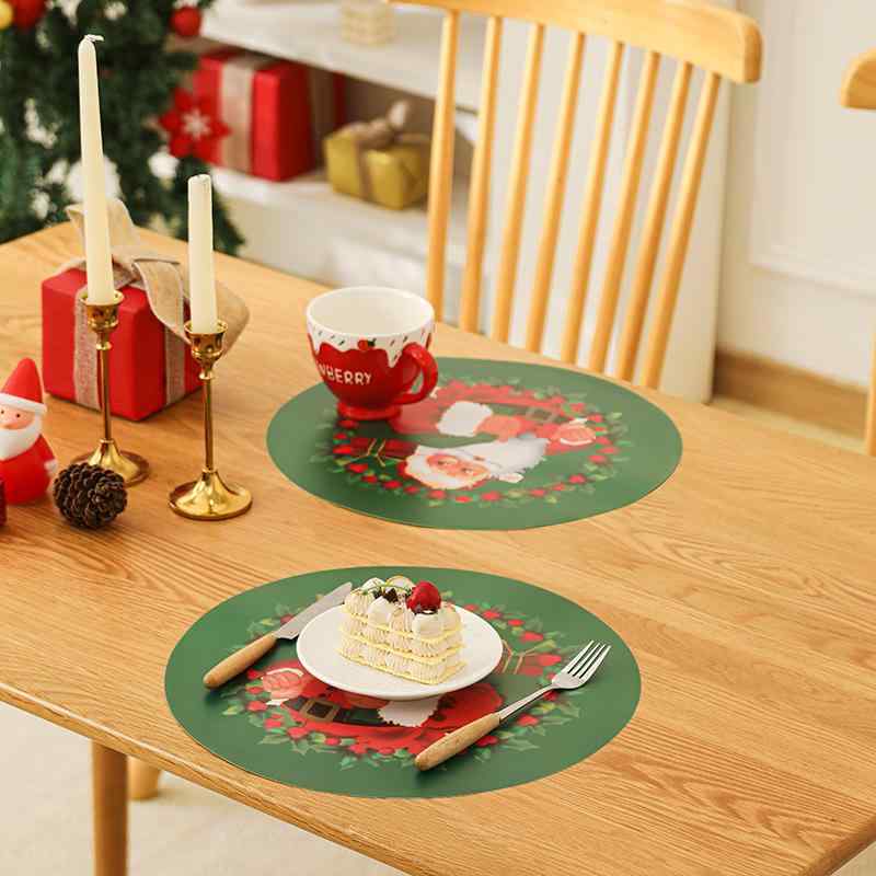テーブルマット クリスマス柄 防水 防油 PVC 絶縁 雪だるま サンタクロース 帽子付きサンタクロース パ..