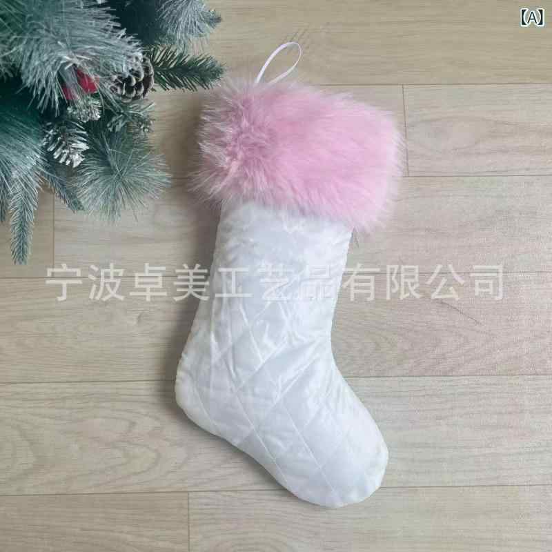 Other - クリスマス ソックス キルティング 白格子柄 フェイクファー トリム 装飾 ギフト バッグ ポリエステル製 50.8cm 20インチ 欧米風 クリスマス