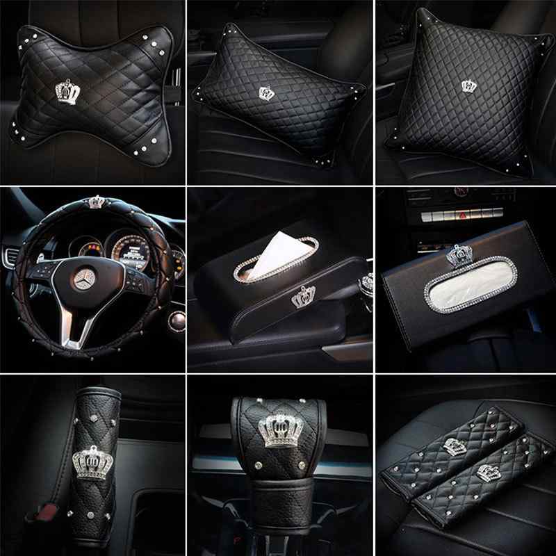 カー用品 レディース ヘッドレスト ネックピロー 腰当てクッション セット かわいい ジルコニア キラキ..