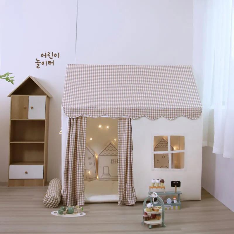テント キッズ 子供用 男の子 女の子 室内 小さな家 ハウス プレイテント 知育玩具 カーキ色 格子柄 清..
