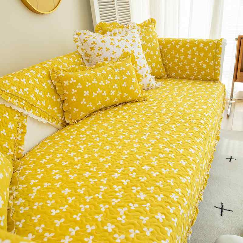 ソファパッド コットン 北欧風 クローバー柄 チェアパッド 椅子パッド 滑り止め ソファカバー マルチカ..