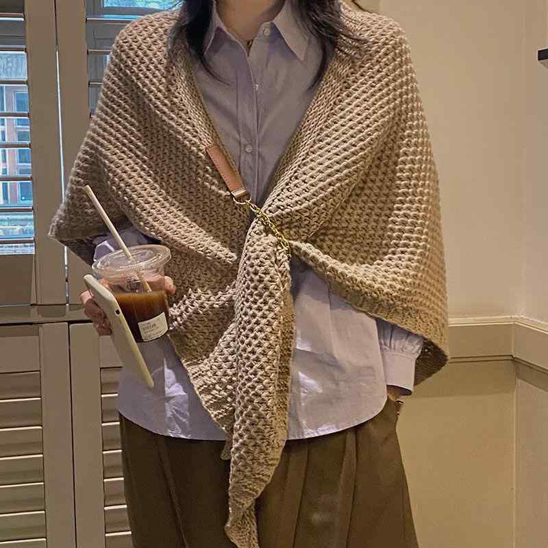 ストール レディース 秋冬 ニット ショール ケープ風 アウター 羽織りもの 防寒 あったか 大判 膝掛け ひざかけ ベージュ ブラック オフホワイト モカ ブリックレッド