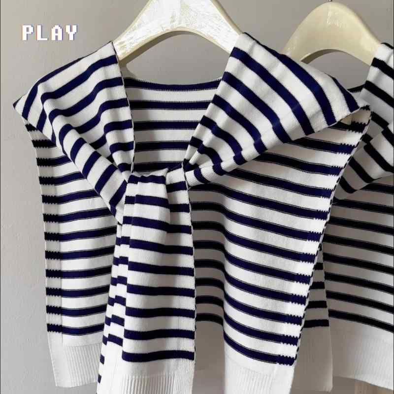 ショール レディース 春秋 ストライプ柄 ポリエステル製 ニットカーディガン風 黒 白 紺 前開き 羽織り 日焼け対策 紫外線対策 冷房対策 オフィス 通勤 普段使い