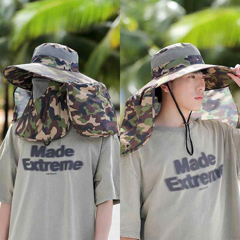 帽子 男性用 日焼け防止 フェイスカバー ネックガード 防塵 蚊よけ 紫外線対策 アウトドア レジャー 釣り 灰色 ポリエステル