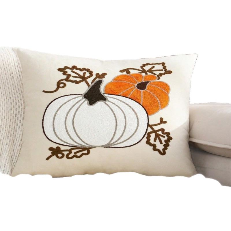 クッションカバー ハロウィン 南瓜 刺繍 キャンバス マルチカラー 美式 45×45cm リビング