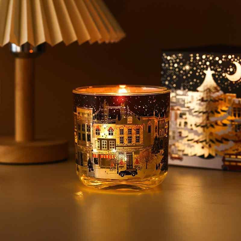 アロマキャンドル クリスマス 街並みデザイン 英国梨 ブルーベル サンダルウッド 香り 大豆ワックス カップ型 ギフト