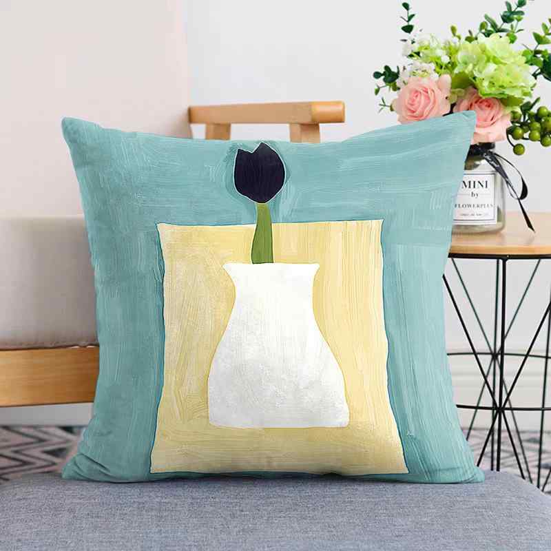 クッション 北欧風 手描き風 ひまわり 油絵装飾 ソファ 枕 背当て 取り外し可能 ポリエステル