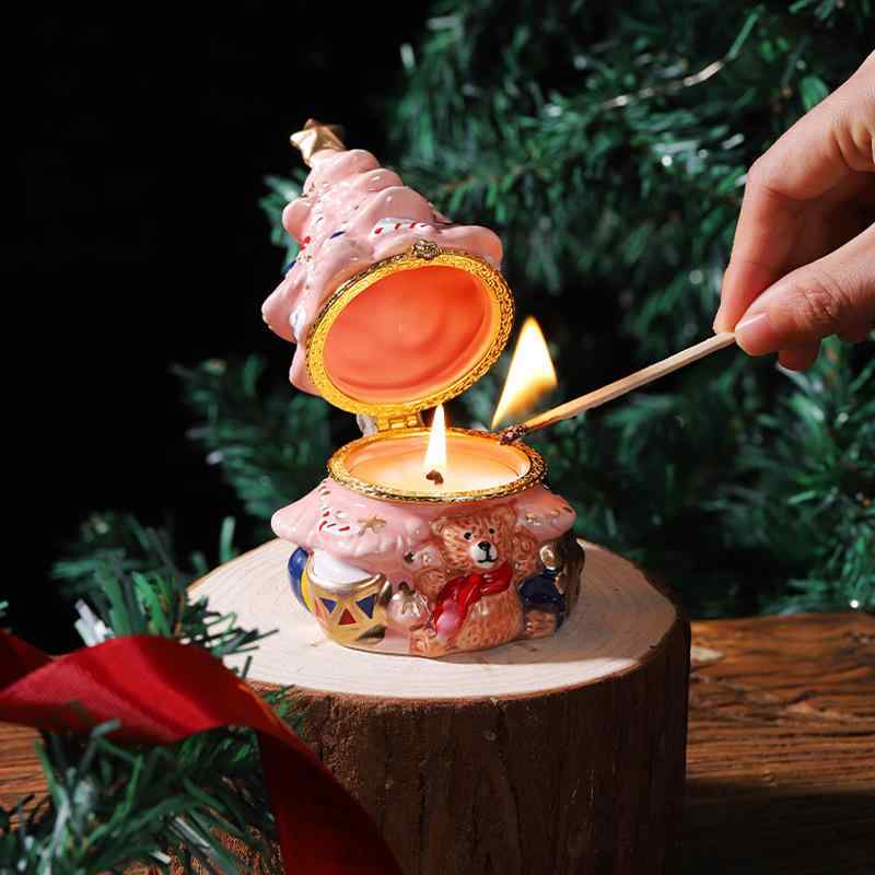 クリスマス キャンドル ギフト 大豆ワックス アロマキャンドル ティーライト 蜜桃烏龍 白茶 ブルーベル ジャスミン 香り付き おしゃれ かわいい リラックス 癒し インテリア雑貨 レトロ セラミック 陶器