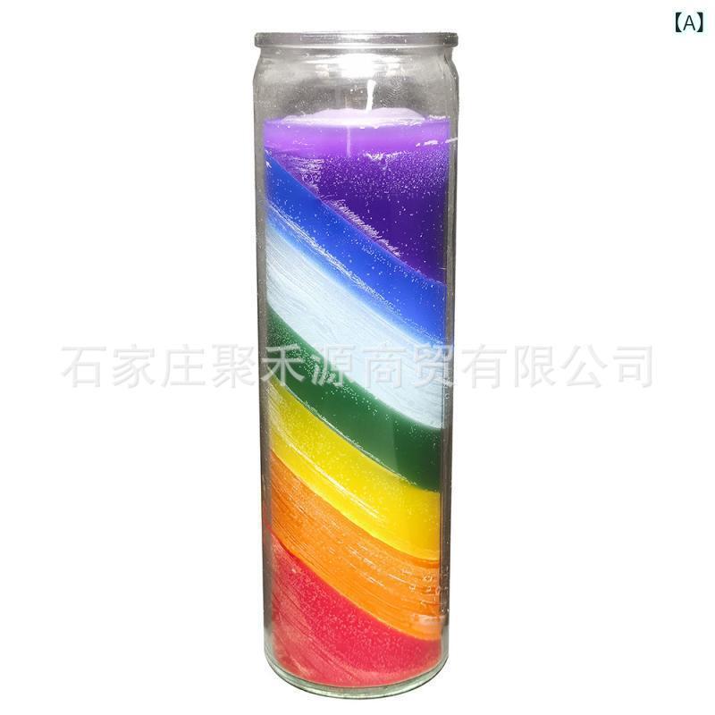 キャンドル クリスマス ガラス製 円柱 手作り ろうそく ハロウィン 七色 飾り