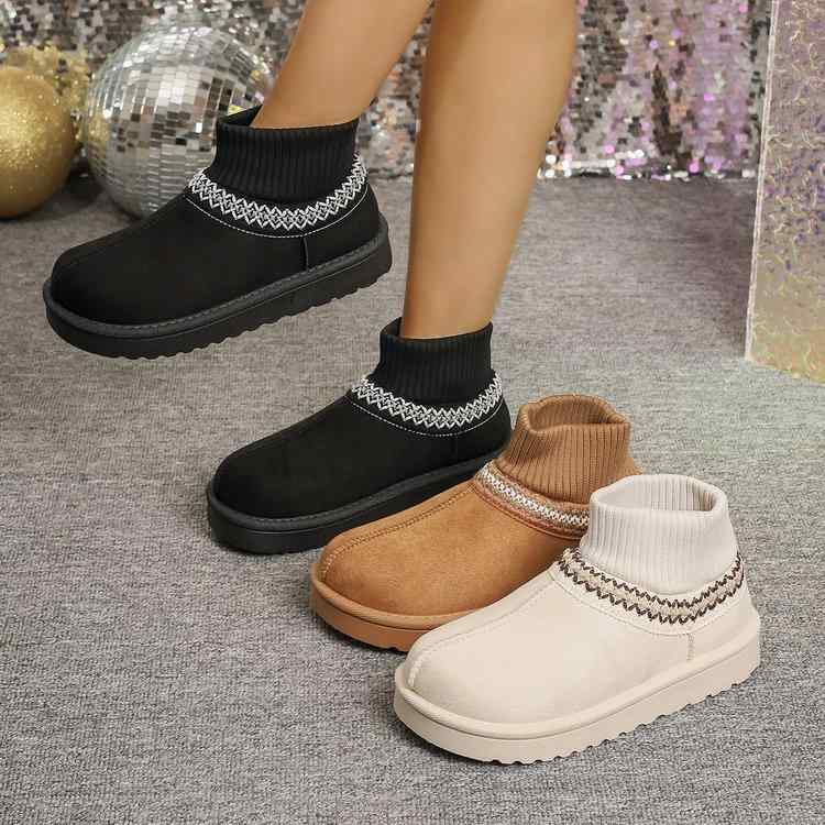 雪地ブーツ レディース 厚底 ニット あったか 秋冬 ショートブーツ スノーブーツ ボア付き 防寒 暖かい..
