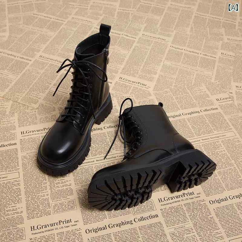 ブーツ レディース 厚底 レースアップ ショートブーツ 男性用 防水 滑り止め カジュアル 韓国風 ブラッ..