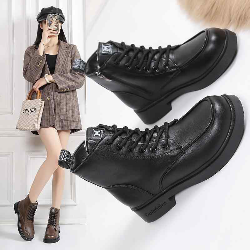 ブーツ レディース 女性用 冬季 ショートブーツ 厚底 防寒 保温 ラウンドトゥ 超纤 橡胶ソール サイド..