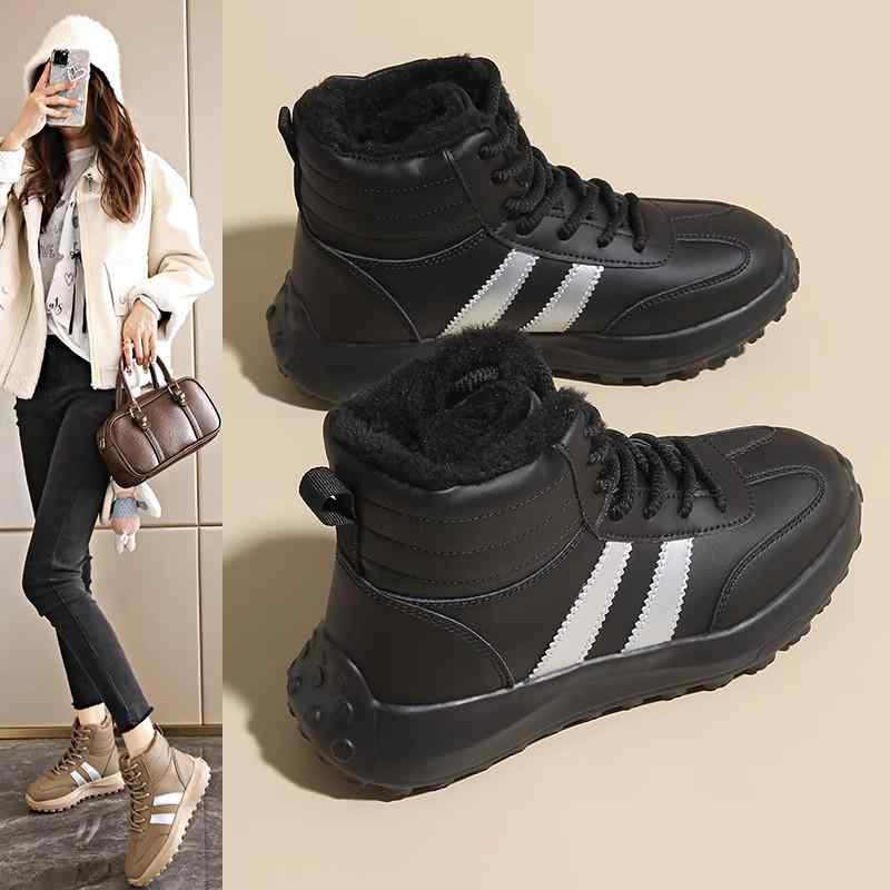 スノーブーツ レディース 防水 撥水 防滑 保暖 軽量 厚底 ショートブーツ ハイカット 紐あり 秋冬 カー..