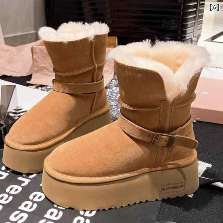 ブーツ レディース 雪地ブーツ ショートブーツ 厚底 6cm ローヒール ぺたんこ 牛革 スエード あったか ..