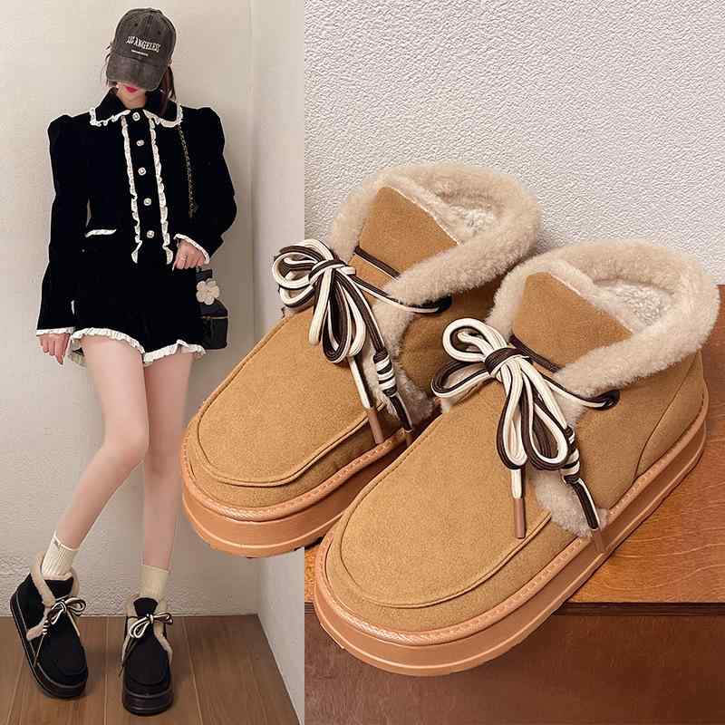 スノーブーツ レディース 秋冬 厚底 ショートブーツ 暖かい 防滑 保温 ラウンドトゥ 栗色 カーキ ブラック