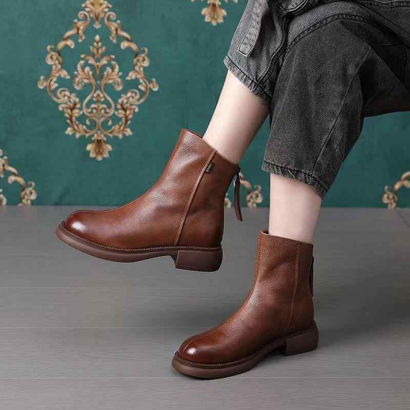 ブーツ レディース 男性用 馬丁靴 軟らかい革 レトロ 短靴 春秋 後ろファスナー 滑り止め 履きやすい ..