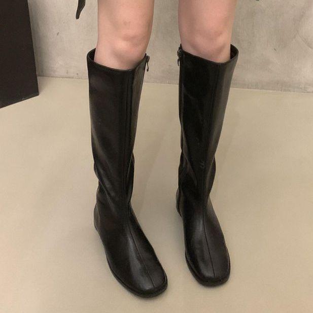 ブーツ レディース 秋冬 韓国風 ロングブーツ ファッションブーツ 筒高 滑り止め 耐摩耗 ラウンドトゥ ..