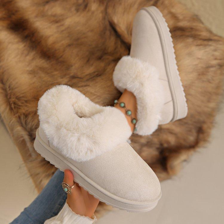 雪駄 レディース 秋冬 厚底 スリッポン ファッション 綿靴 保温 ラウンドトゥ 無地 黒色 アイボリー キ..