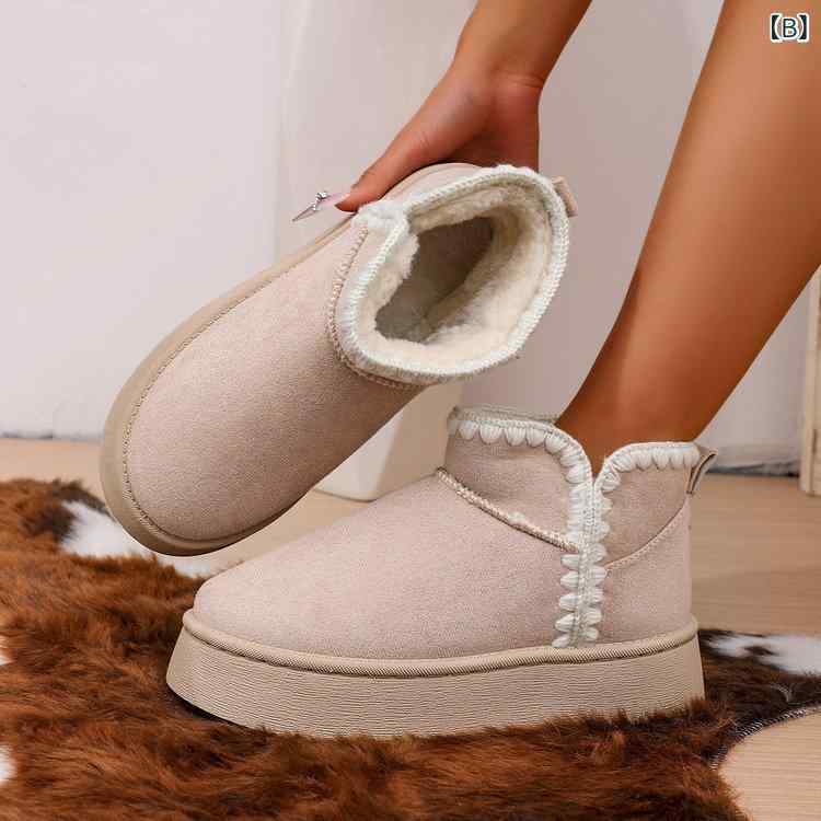 雪地ブーツ レディース 大判サイズ 中筒丈 秋冬 暖かい 裏起毛 厚底 カジュアル 普段使い キャメル ベージュ系 3