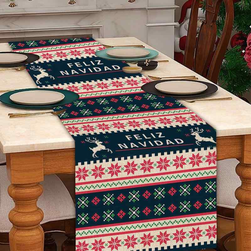 テーブルクロス クリスマス テーブルランナー アメリカン クリスマス花柄 リネン かわいい カートゥーン リビング ダイニング 飾り付け 33×183cm