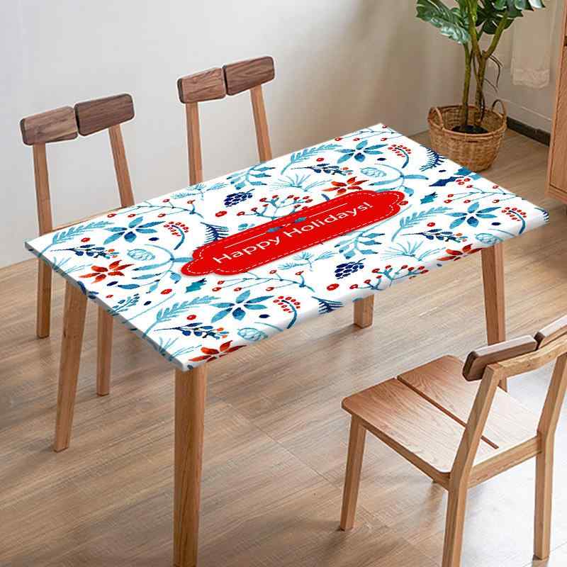 テーブルクロス クリスマス柄 ブルー 花柄 レストラン 食卓カバー 撥水 撥油 布製 テーブルマット 滑り..