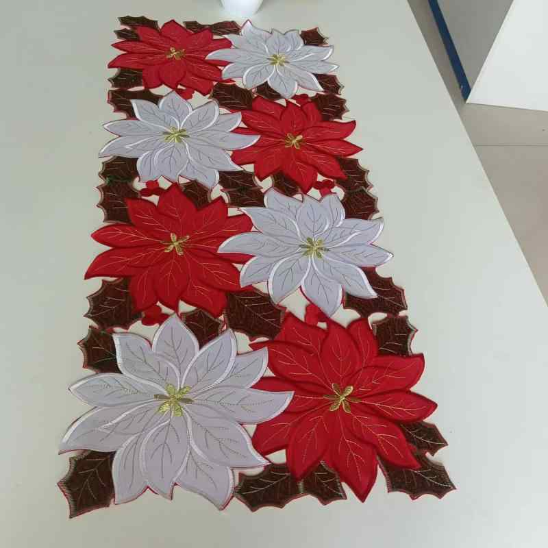 テーブルクロス テーブルランナー 刺繍 穴あき あき カットワーク クリスマス ポリエステル 綿 39X88 3..