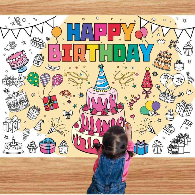 テーブルクロス 子供用 誕生日 塗り絵 お絵かき プリンセス 城 ケーキ 防水 ペーパー