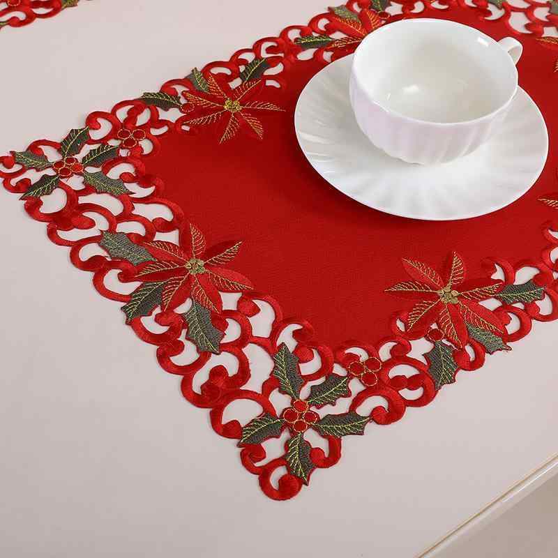テーブルマット クリスマス 布製 刺繍 ポリエステル繊維 レッド スクエア プレースマット コースター ..