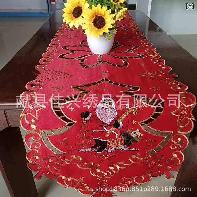 テーブルクロス クリスマス柄 刺繡 穴あき 聖夜 サンタクロース ろうそく ポリエステル綿 欧米風 テー..