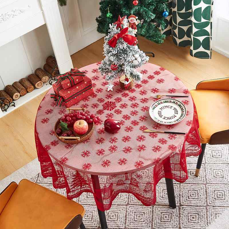 テーブルクロス クリスマス レディース 円形 レース ポリエステル 幾何学模様 赤 模様替え テーブルク..
