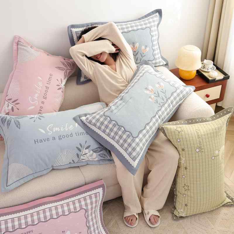 枕カバー 大人用 全綿 高密度 純綿 ガーゼ 厚手 丈夫 ピンク系 ブルー系 星柄 月柄 リーフ柄 リンゴ柄 北欧風