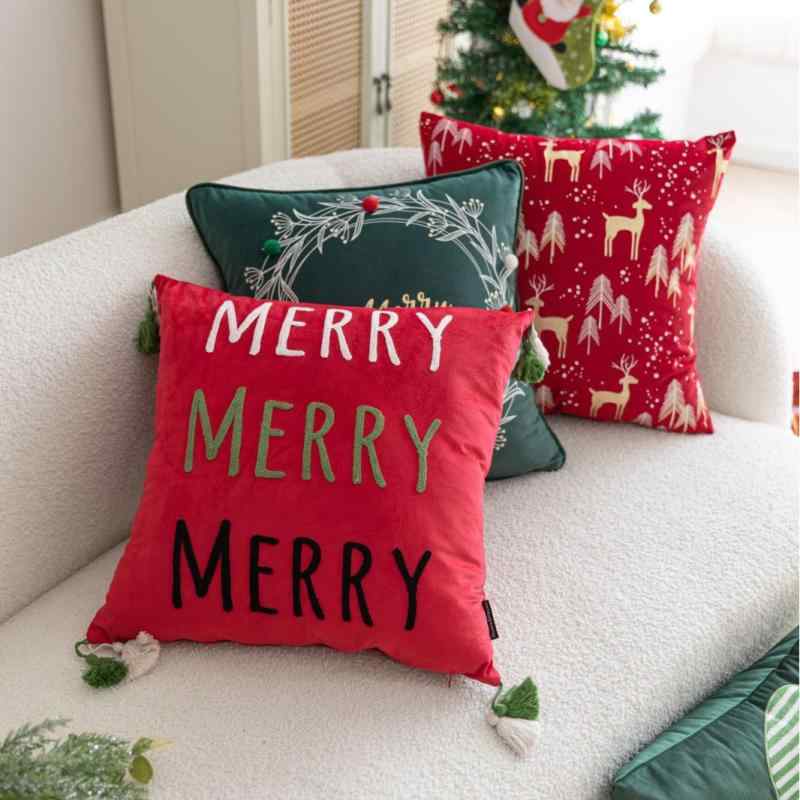 Futon Covers - クッションカバー 北欧風 クリスマス 刺繍 抱き枕カバー 綿 45cm 45cm ホワイト グリーン レッド オリーブ