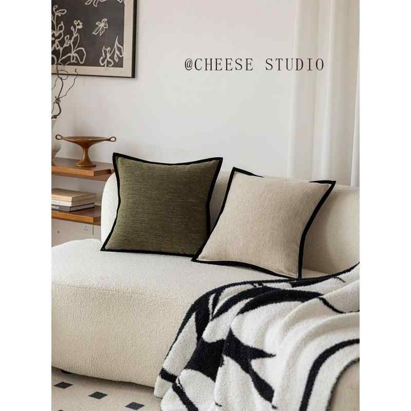 クッション 新中式 黒縁取り レトログリーン 南洋風 アメリカンスタイル リビング ソファ ウエスト枕 ..