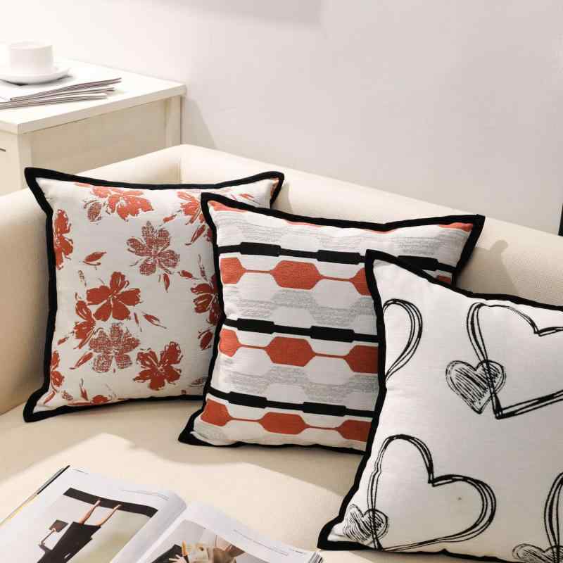 クッション 北欧 モダン シェニール ジャカード ソファ 車載 オフィス 家庭用 抱き枕 暖色系 花柄 幾何学模様 ポリエステル かわいい おしゃれ インテリア