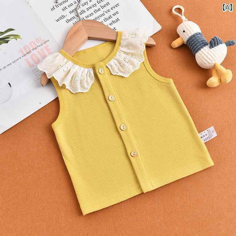 シャドーテールのベビー服 ベスト 春秋 薄手 ワッフル コットン 小背心 子供 赤ちゃん チョッキ かわいい おしゃれ 70 80 90 100 110 120 130 春 ベビー 幼児 女の子 男の子｜アングル2
