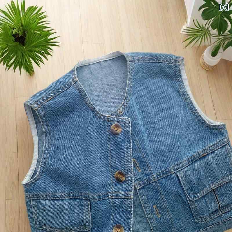 子供服 ベスト デニム ベビー キッズ 男女兼用 トップス スプリングコート ショート丈 Gジャン 柔らかい かわいい おしゃれ 普段着 通園 通学 ブルー 2