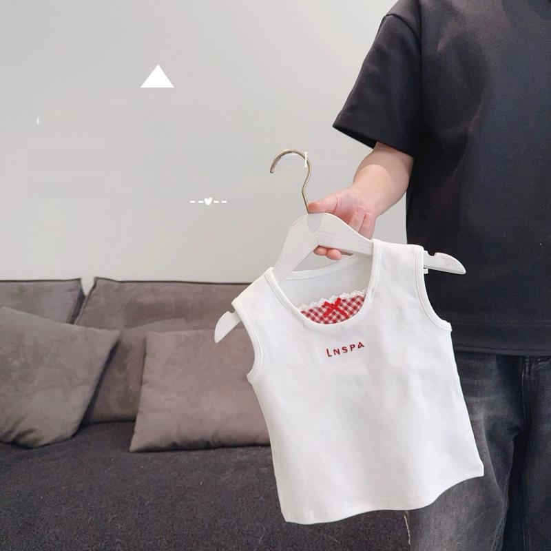 子供服 女の子用 夏物 ノースリーブトップス 小童向け かわいいデザイン コットン タンクトップ 薄手 90 100 110 120 130 140 ホワイト ブラック系
